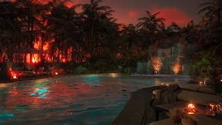 A Beautiful Golden Sunset By A Relaxing Private Pool | Soothing Water Sounds | Calming Waterfall screenshot 2