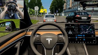 City Car Driving - Tesla Model Y [Steering wheel gameplay] screenshot 3