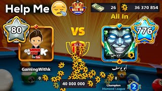 Level 80 Vs Level 776 😭 Table All in 8 ball pool + Berlin indirect Denial - GamingWithK screenshot 3